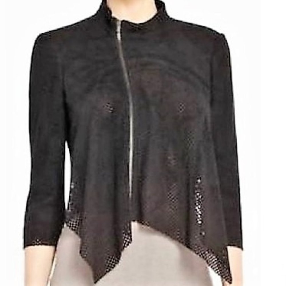 *NWT* BCBGMaxAzria "Bri" Laser-Cut Vegan Suede Zip-Front Semi-Crop Jacket - XXS